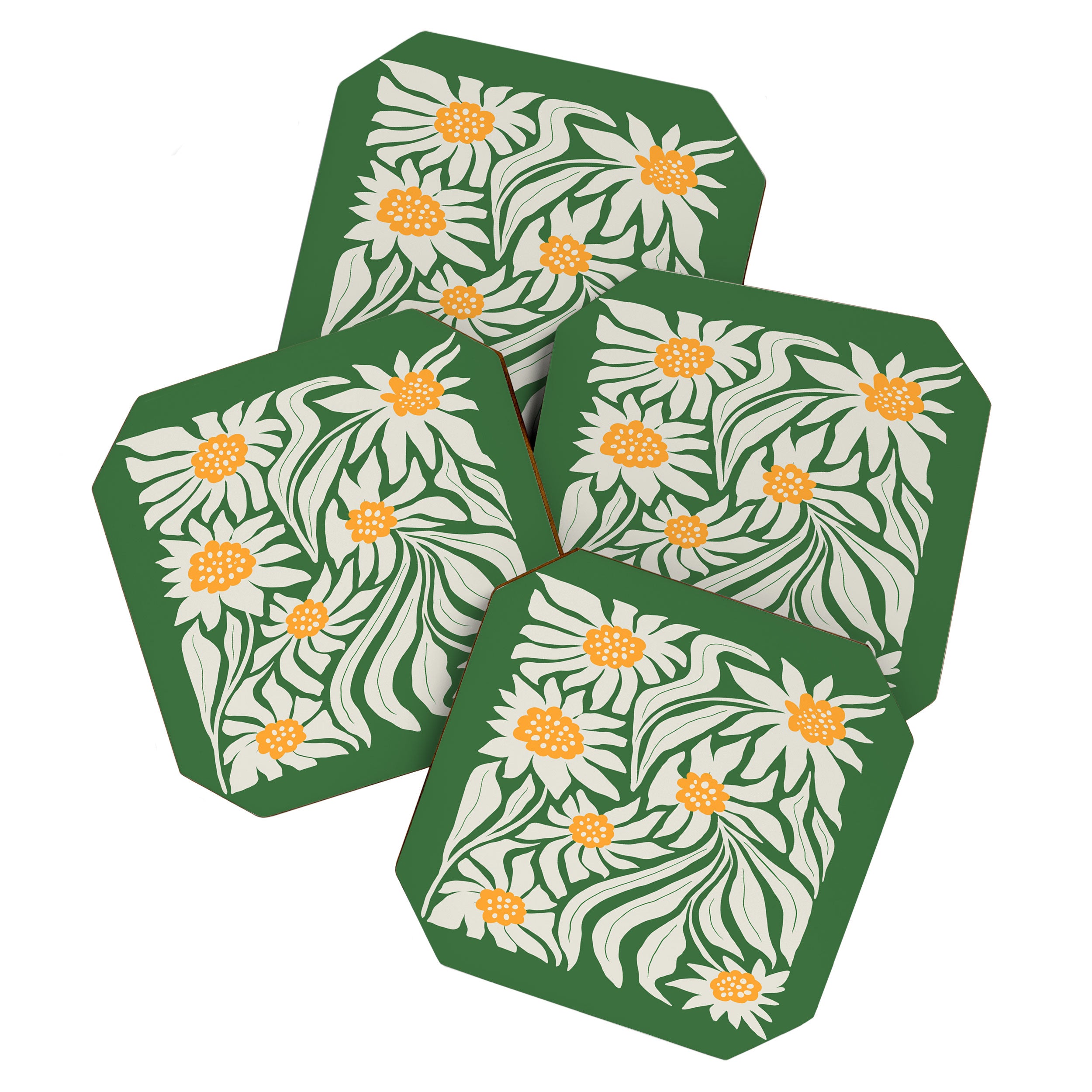 White Camellia & Fern Green Coaster Gallery Image 1