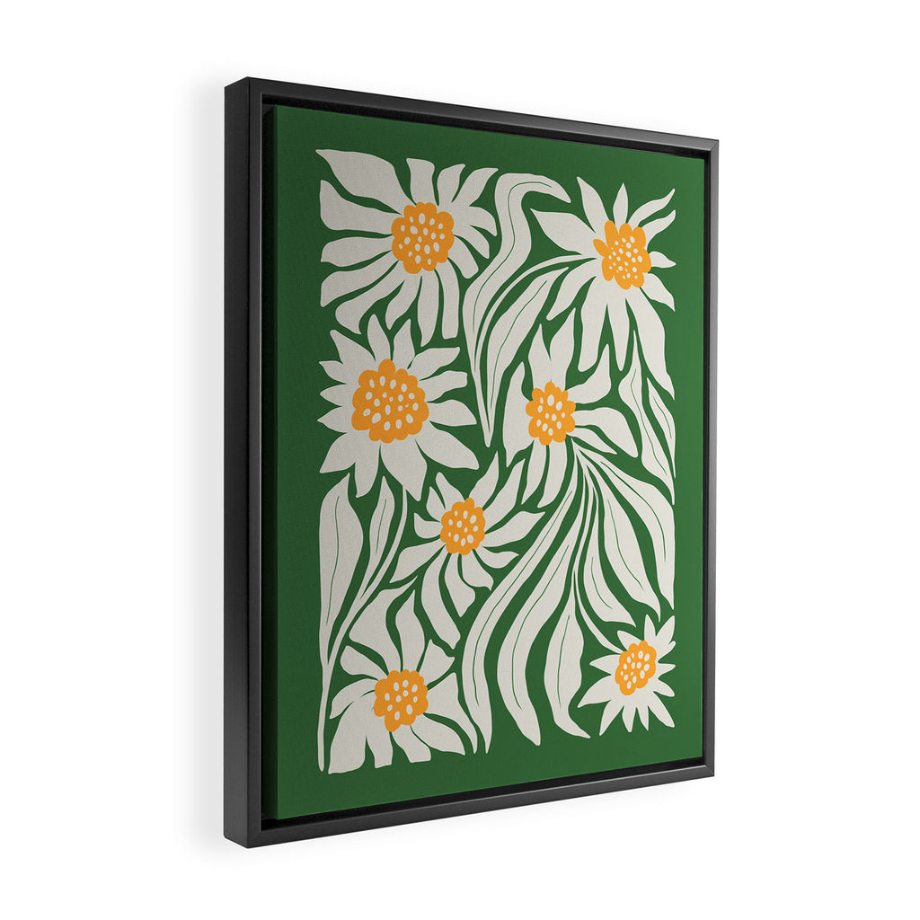 White Camellia & Fern Green Framed Canvas Print Gallery Image 2