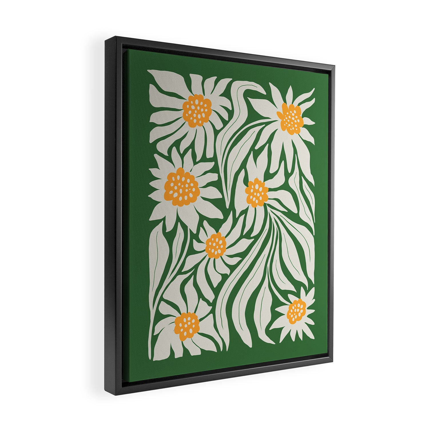 White Camellia & Fern Green Framed Canvas Print Gallery Image 2