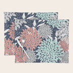 Floral Prints and Leaves, Navy, Aqua Coral and Gray Placemat Gallery Image 1