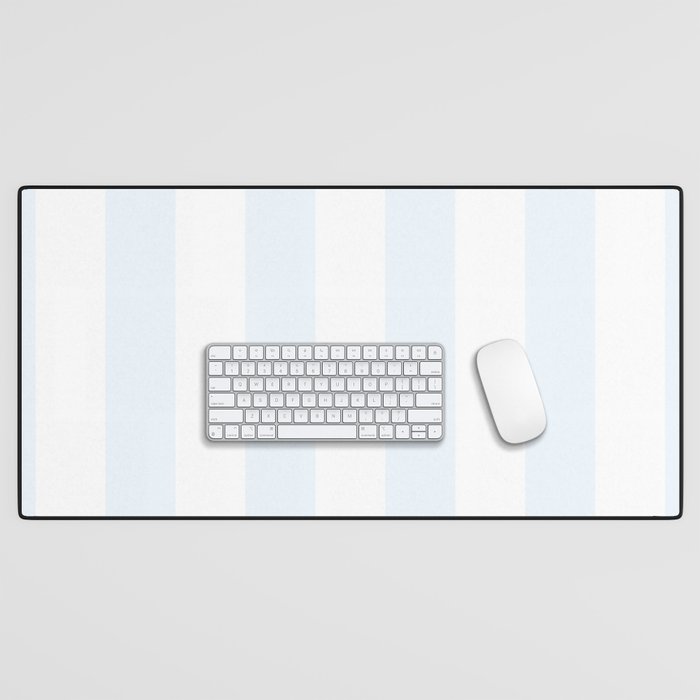 Alice Blue and White Cabana Tent Stripes Desk Mat Gallery Image 1
