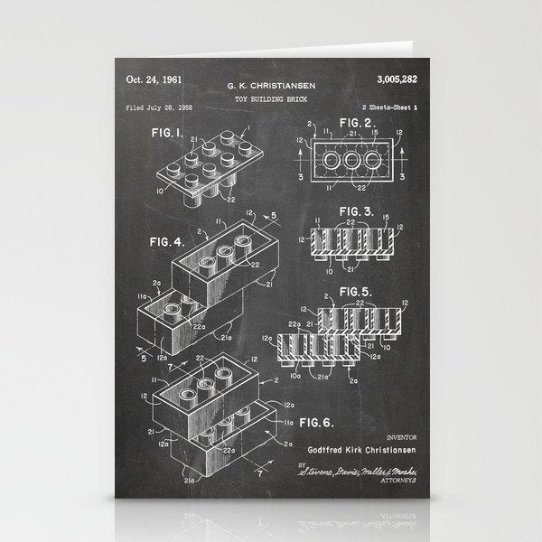 Legos Patent - Legos Brick Art - Black Chalkboard Stationery Card Gallery Image 1