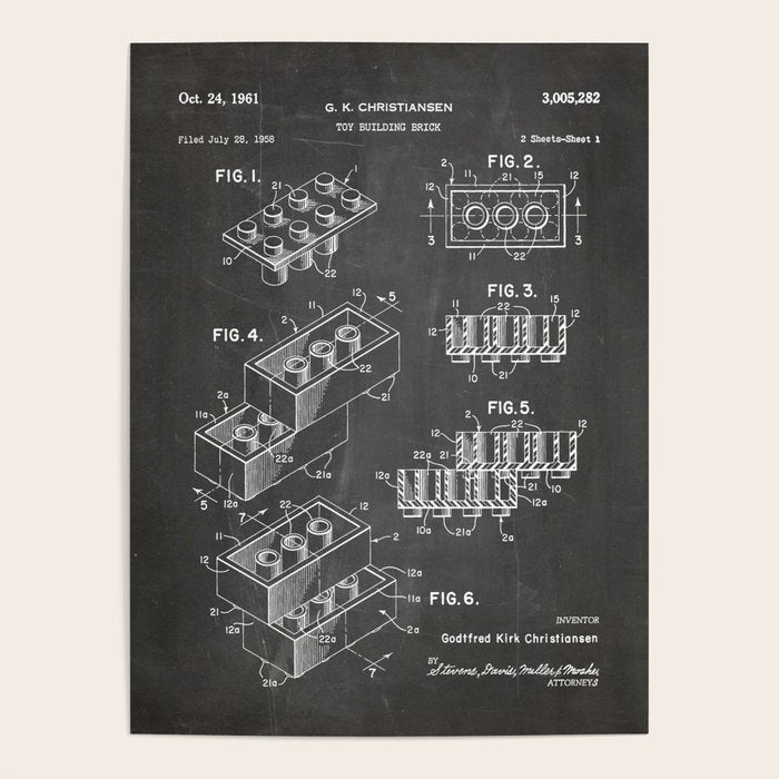 Legos Patent - Legos Brick Art - Black Chalkboard Poster Gallery Image 4