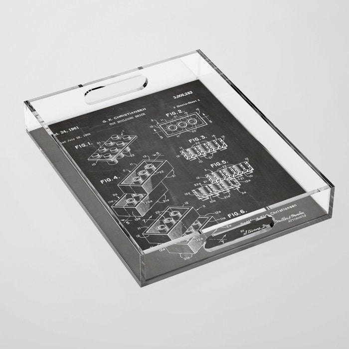 Legos Patent - Legos Brick Art - Black Chalkboard Acrylic Tray Gallery Image 1