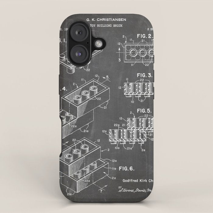 Legos Patent - Legos Brick Art - Black Chalkboard iPhone Case Gallery Image 1