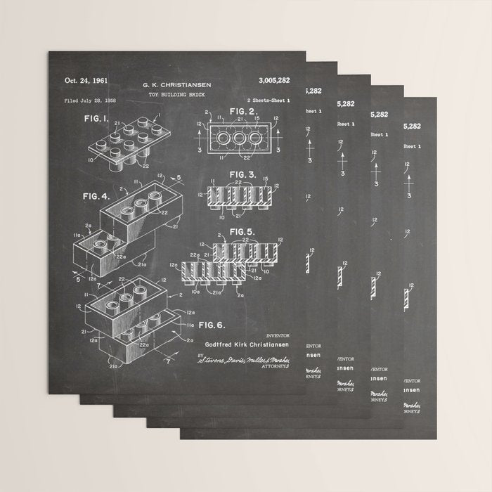 Legos Patent - Legos Brick Art - Black Chalkboard Wrapping Paper Gallery Image 3
