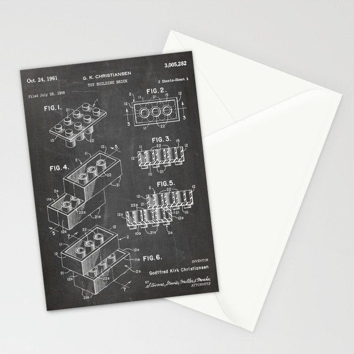 Legos Patent - Legos Brick Art - Black Chalkboard Stationery Card Gallery Image 2