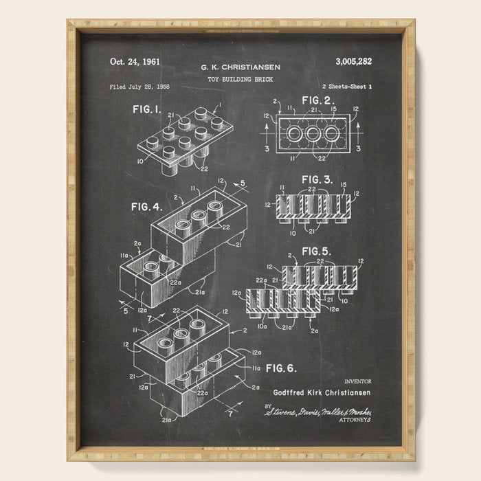 Legos Patent - Legos Brick Art - Black Chalkboard Serving Tray Gallery Image 1