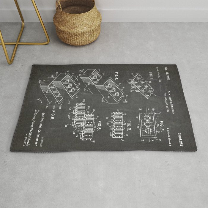 Legos Patent - Legos Brick Art - Black Chalkboard Rug Gallery Image 1