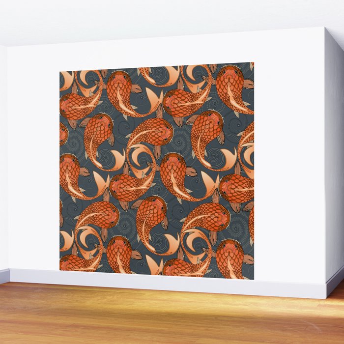 paisley fish gray Wall Mural Gallery Image 2