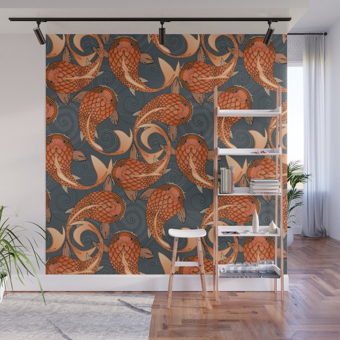 paisley fish gray Wall Mural Gallery Image 1