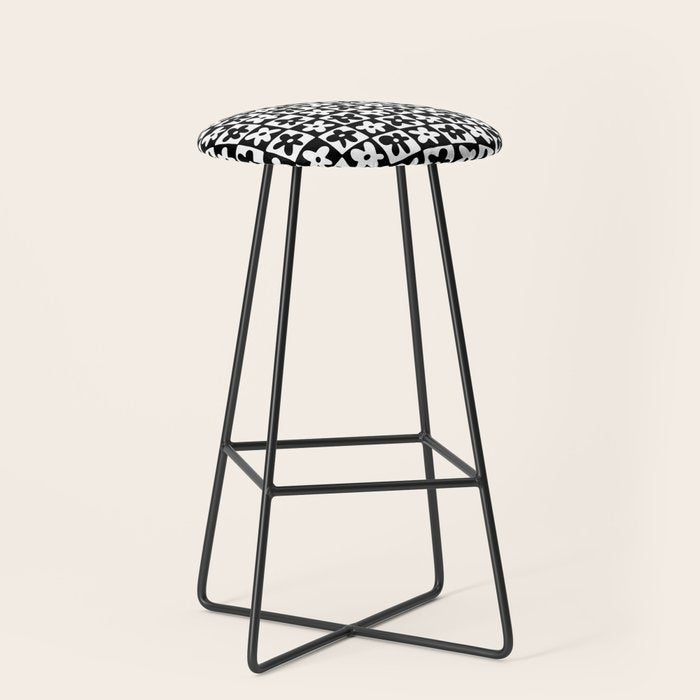 Black and white checkered floral pattern art Stool Gallery Image 1