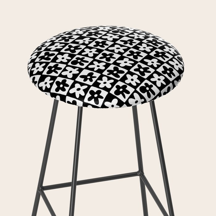 Black and white checkered floral pattern art Stool Gallery Image 2