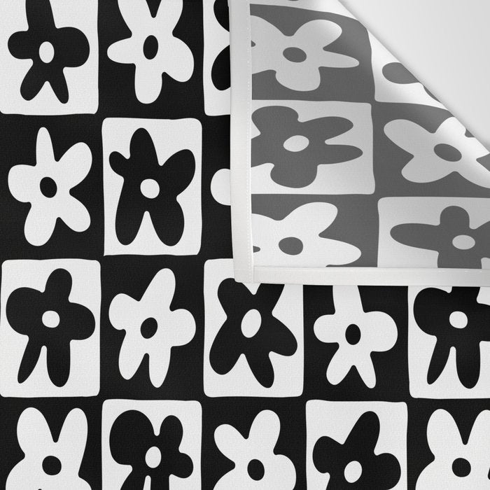 Black and white checkered floral pattern art Wall Tapestry Gallery Image 3