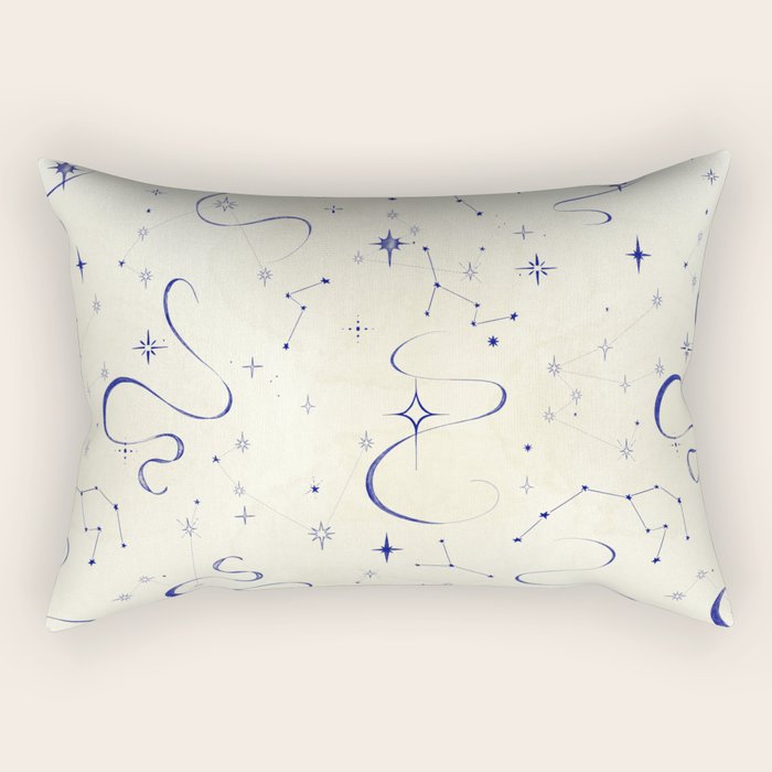 White and dark blue mystical starry night Rectangular Pillow Gallery Image 1