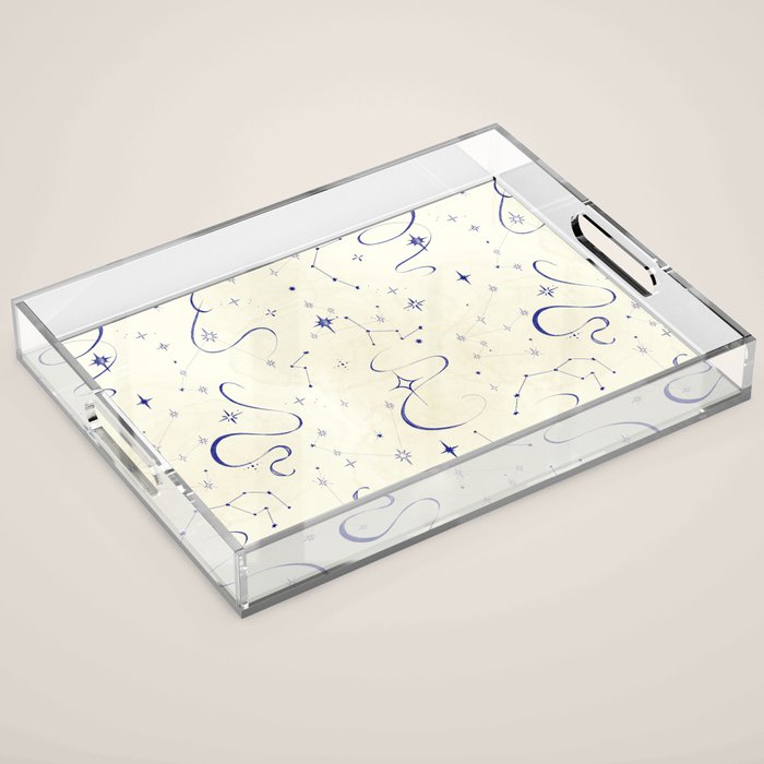 White and dark blue mystical starry night Acrylic Tray Gallery Image 1