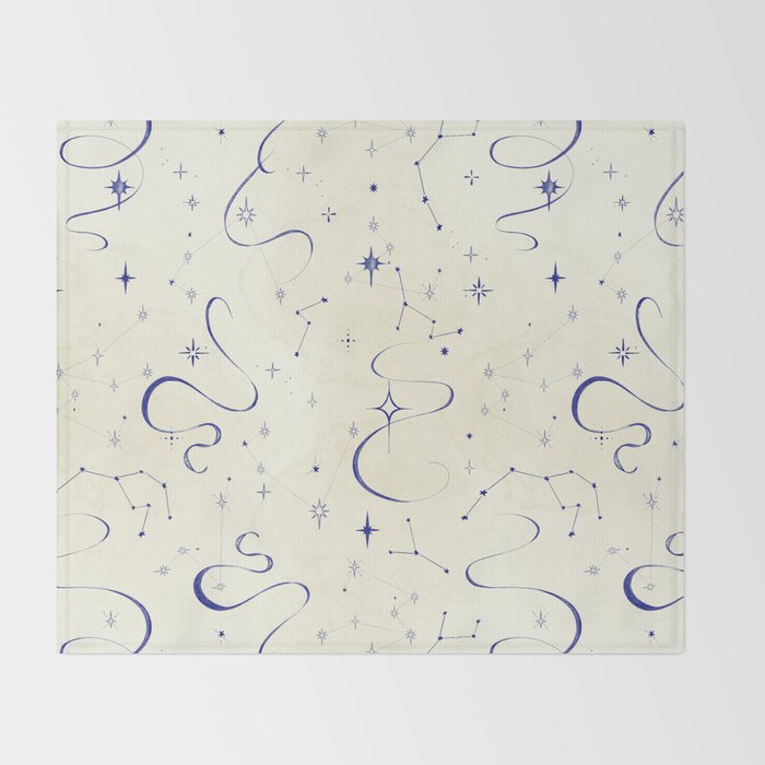 White and dark blue mystical starry night Throw Blanket Gallery Image 2