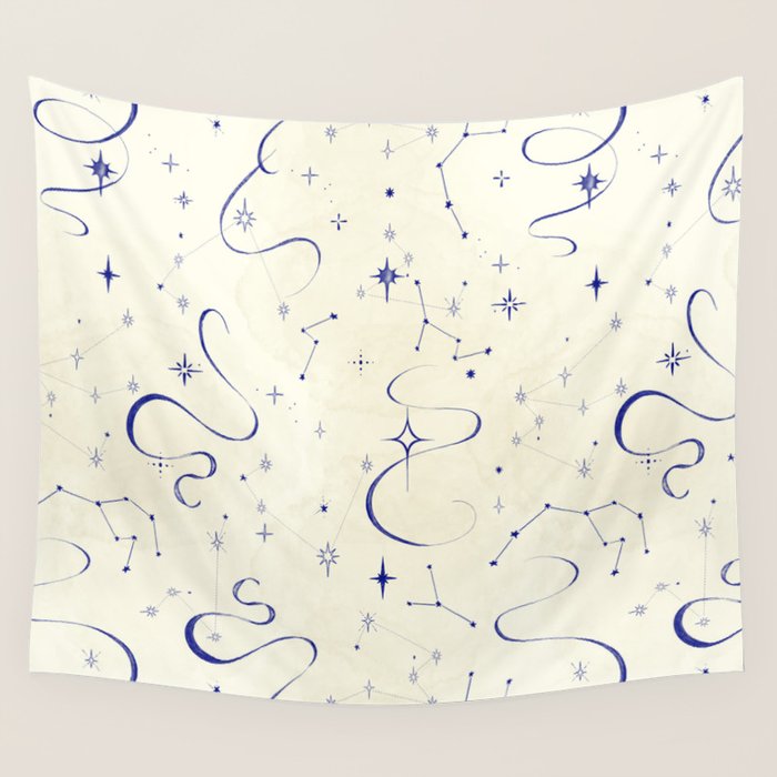 White and dark blue mystical starry night Wall Tapestry Gallery Image 4