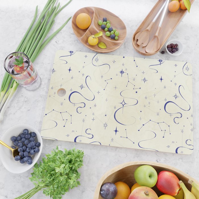 White and dark blue mystical starry night Cutting Board Gallery Image 2