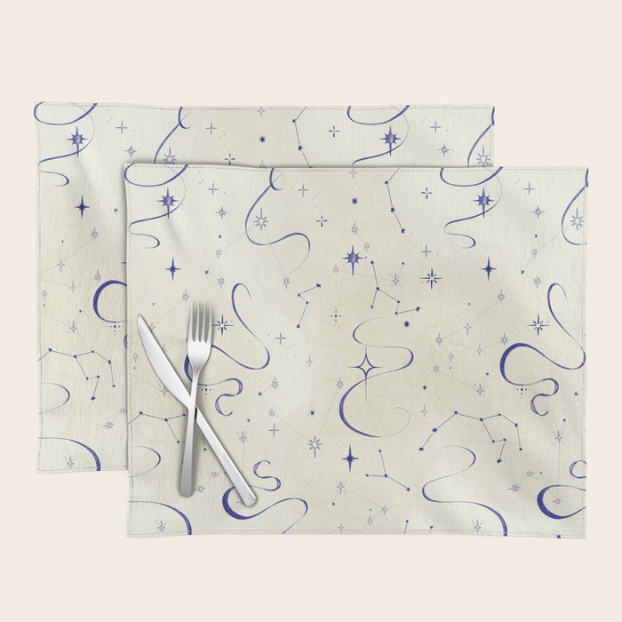 White and dark blue mystical starry night Placemat Gallery Image 1