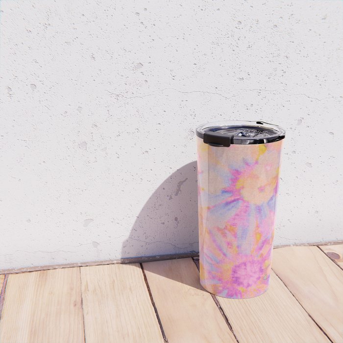 far out! pink floral tie dye Travel Mug Gallery Image 4