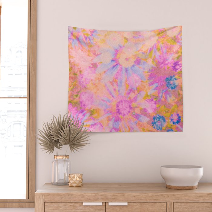 far out! pink floral tie dye Wall Tapestry Gallery Image 2