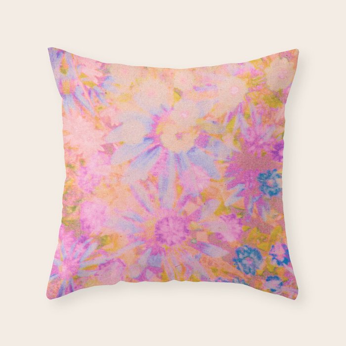 far out! pink floral tie dye Throw Pillow Gallery Image 6