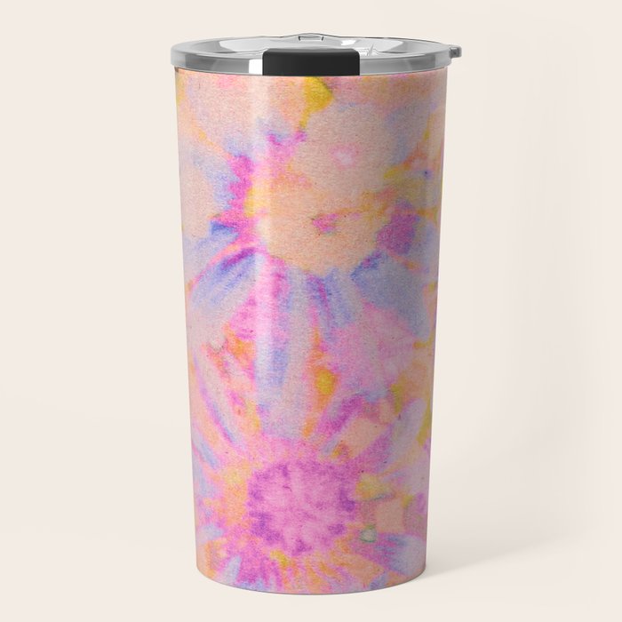 far out! pink floral tie dye Travel Mug Gallery Image 1