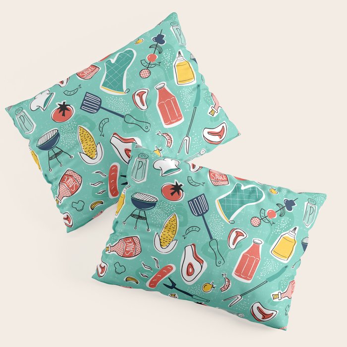 Backyard BBQ Aqua Pillow Sham Gallery Image 3