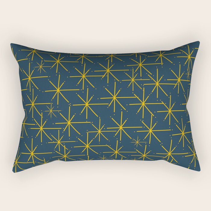 Stella - Atomic Age Mid Century Modern Pattern in Light Mustard Yellow and Navy Blue Rectangular Pillow Gallery Image 1