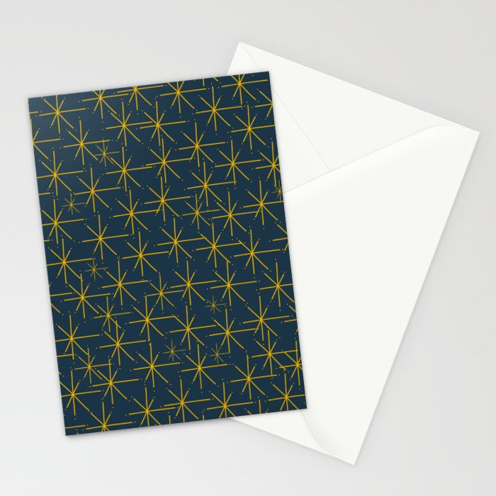 Stella - Atomic Age Mid Century Modern Pattern in Light Mustard Yellow and Navy Blue Stationery Card Gallery Image 2