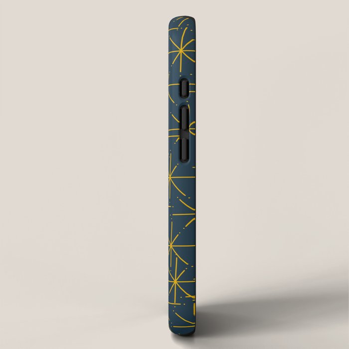 Stella - Atomic Age Mid Century Modern Pattern in Light Mustard Yellow and Navy Blue iPhone Case Gallery Image 2