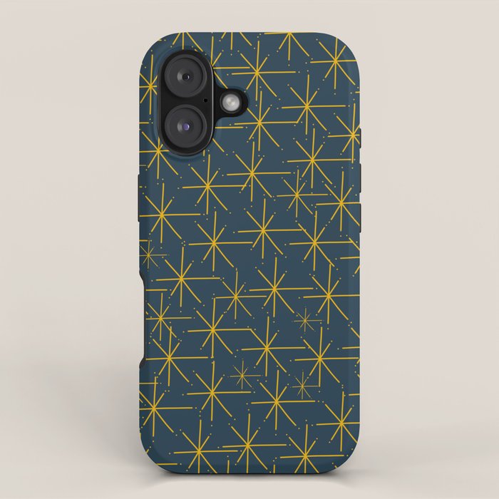 Stella - Atomic Age Mid Century Modern Pattern in Light Mustard Yellow and Navy Blue iPhone Case Gallery Image 1