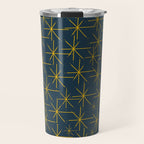 Stella - Atomic Age Mid Century Modern Pattern in Light Mustard Yellow and Navy Blue Travel Mug Gallery Image 1
