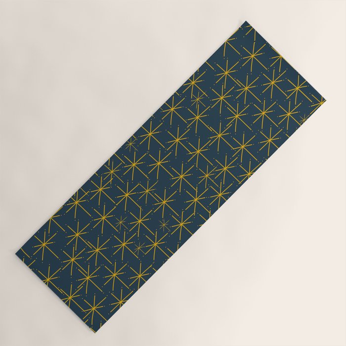 Stella - Atomic Age Mid Century Modern Pattern in Light Mustard Yellow and Navy Blue Yoga Mat Gallery Image 1