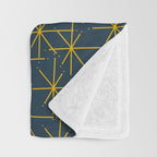 Stella - Atomic Age Mid Century Modern Pattern in Light Mustard Yellow and Navy Blue Throw Blanket Gallery Image 3