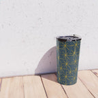 Stella - Atomic Age Mid Century Modern Pattern in Light Mustard Yellow and Navy Blue Travel Mug Gallery Image 4