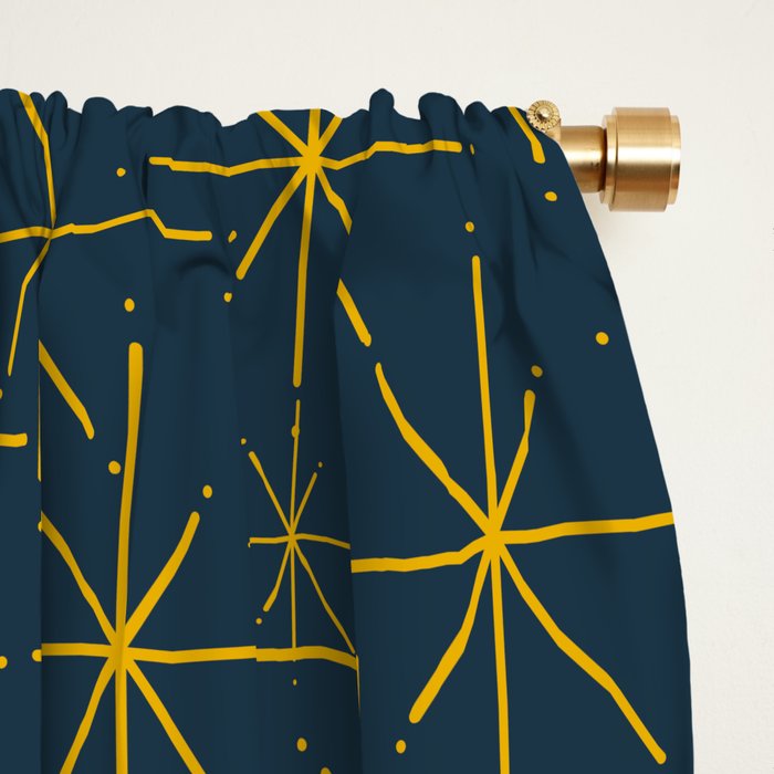 Stella - Atomic Age Mid Century Modern Pattern in Light Mustard Yellow and Navy Blue Window Curtain Gallery Image 2