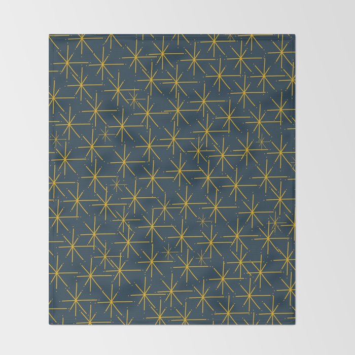 Stella - Atomic Age Mid Century Modern Pattern in Light Mustard Yellow and Navy Blue Throw Blanket Gallery Image 2