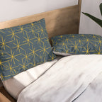 Stella - Atomic Age Mid Century Modern Pattern in Light Mustard Yellow and Navy Blue Pillow Sham Gallery Image 2
