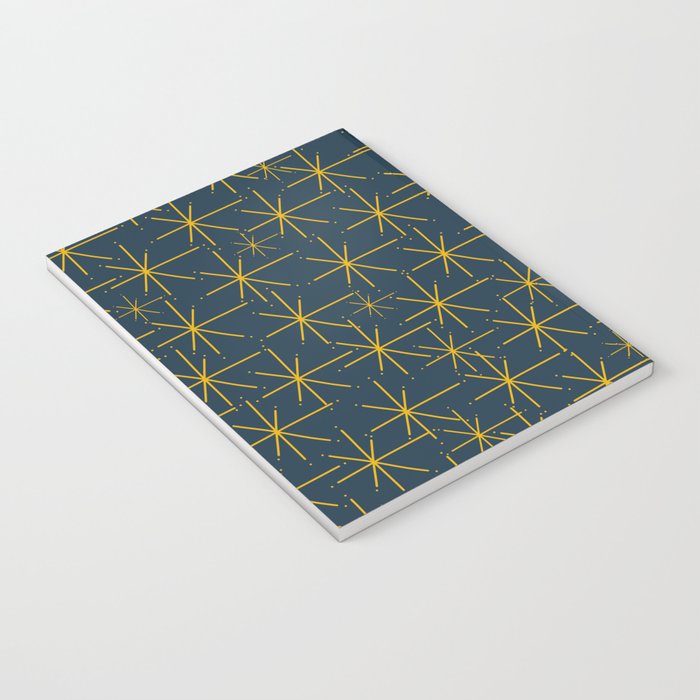 Stella - Atomic Age Mid Century Modern Pattern in Light Mustard Yellow and Navy Blue Notebook Gallery Image 3