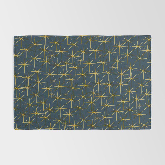 Stella - Atomic Age Mid Century Modern Pattern in Light Mustard Yellow and Navy Blue Rug Gallery Image 2