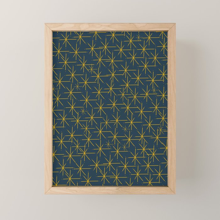 Stella - Atomic Age Mid Century Modern Pattern in Light Mustard Yellow and Navy Blue Mini Art Print Gallery Image 1