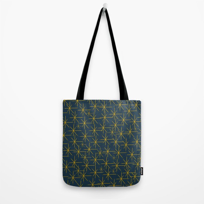 Stella - Atomic Age Mid Century Modern Pattern in Light Mustard Yellow and Navy Blue Tote Bag Gallery Image 2
