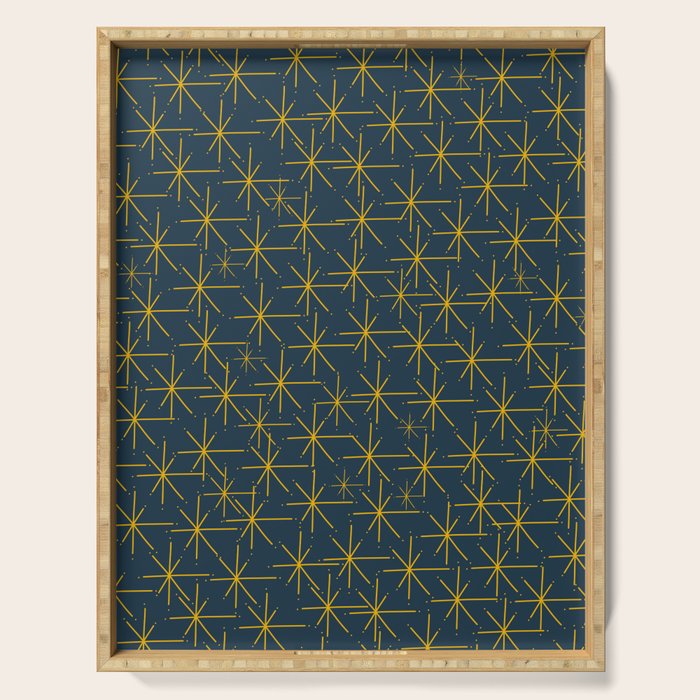 Stella - Atomic Age Mid Century Modern Pattern in Light Mustard Yellow and Navy Blue Serving Tray Gallery Image 1