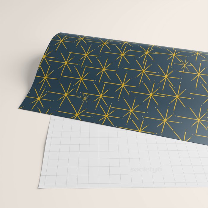 Stella - Atomic Age Mid Century Modern Pattern in Light Mustard Yellow and Navy Blue Wrapping Paper Gallery Image 2