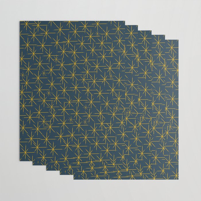 Stella - Atomic Age Mid Century Modern Pattern in Light Mustard Yellow and Navy Blue Wrapping Paper Gallery Image 3