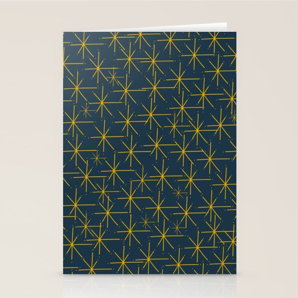 Stella - Atomic Age Mid Century Modern Pattern in Light Mustard Yellow and Navy Blue Stationery Card Gallery Image 2