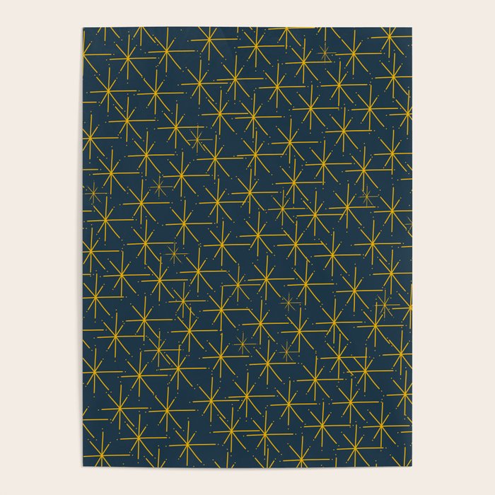 Stella - Atomic Age Mid Century Modern Pattern in Light Mustard Yellow and Navy Blue Poster Gallery Image 4