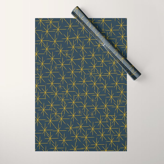 Stella - Atomic Age Mid Century Modern Pattern in Light Mustard Yellow and Navy Blue Wrapping Paper Gallery Image 1